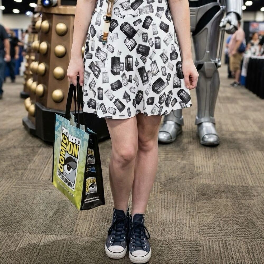 Her Universe Dr. Who Juniors Skirt Tardis Skater Circle Sz Large Mini Comic Con